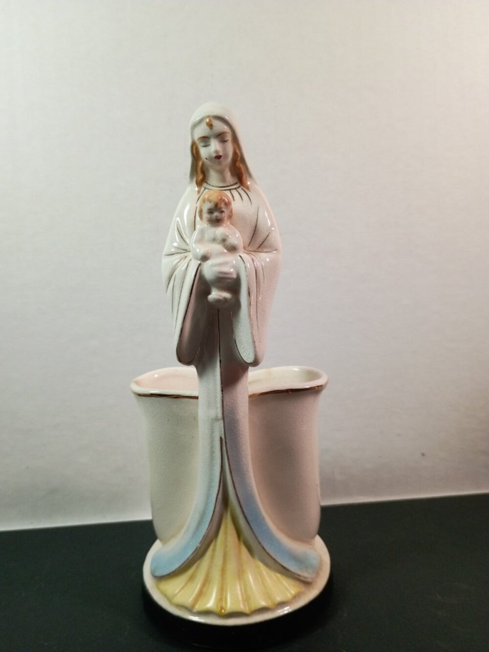 VIRGIN MARY MADONNA WITH CHILD JESUS CHRIST VINTAGE PORCELAIN PLANTER Japan